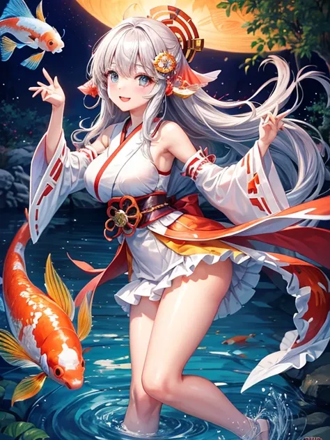 Beautiful girl in the Miko era,Another world,Night dance,Koi fish swim like butterflies.