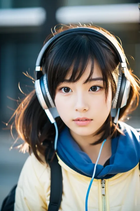 1girl, headphone, listen to music