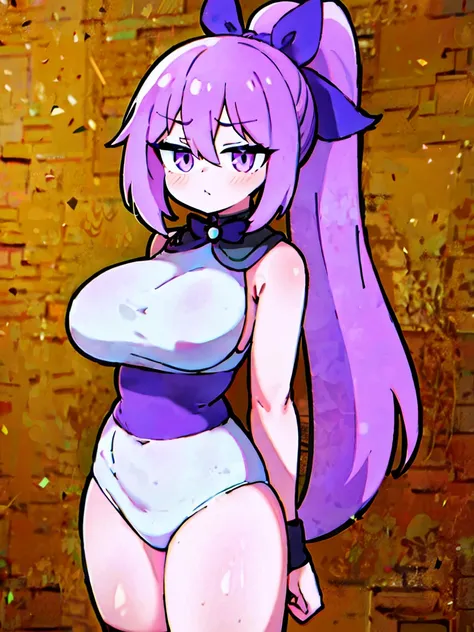 Lilac eyes,lilac hair,tied up hair in high long ponytail,hentai breast