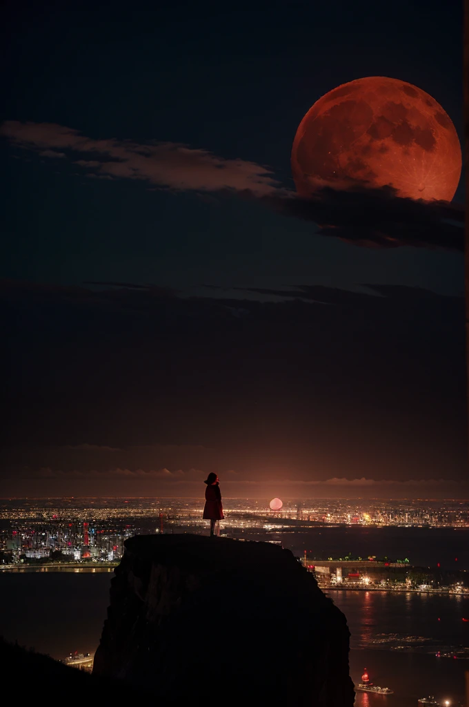 highest quality、big red moon、beautiful scenery、There is a mood、mysterious