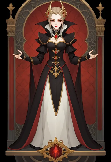 1 girl, Vampires, Medieval aristocratic costumes, Full length standing painting, (((solo))), clear facial features, Simple line design, ((Tarot card background, symmetrical beauty)), perfectly symmetrical, The art of symmetry, Standing Character Drawings, ...