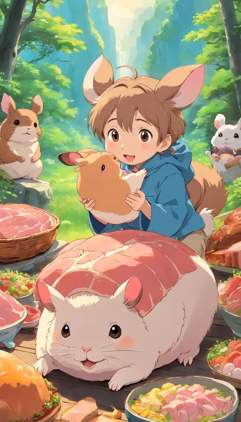 eating a big ham、cute hamster