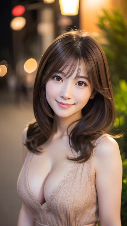 brown hair,medium hair,Female in her early 20s, small nose, with the correct look, Cute natural smile, Japanese facial features, Clean and cute face, cute realistic portrait, asian face, 8k photo, soft makeup,natural skin texture,Raw photo,highest quality,...