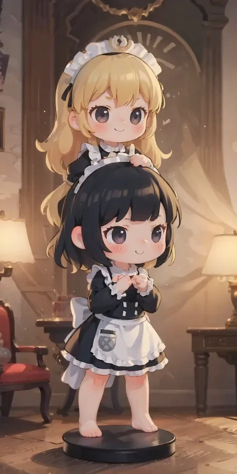 1mother with daughter showing her asses,barefeet, cute, ((short black hair girl and long blonde hair girl)), maid victorian, mai...