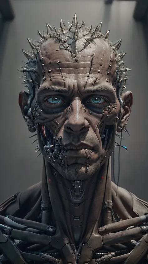 arafed man with a spiked head and a spiky face, portrait of male humanoid, detailed portrait of a cyborg, humanoid portrait, detailed humanoid, extreme detailed face and body, close-up portrait of cyborg, symmetry!! portrait of cyborg, portrait of a humano...