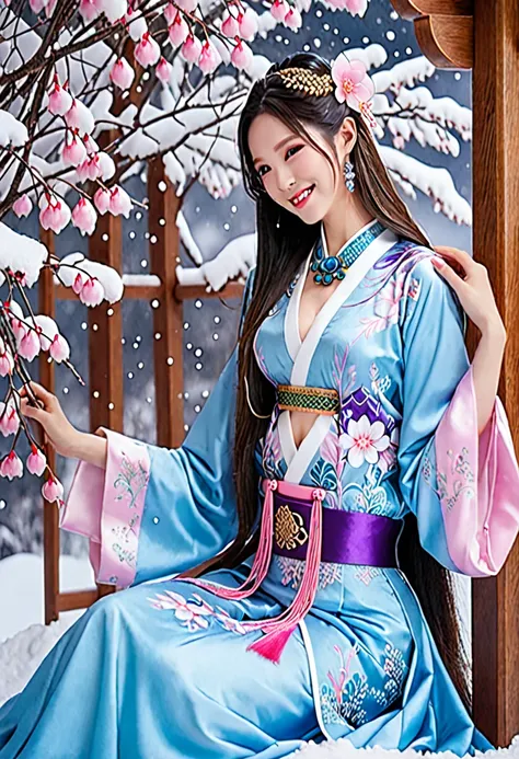 ((masutepiece、top-quality、Top image quality、in 8K、Award-Winning Works))、one chinese goddess、(The most gorgeous and extravagant goddess gigantic costume:1.3)、(Goddess&#39;s finest pink and purple costume:1.3)、(The most luxurious furisode in pink and light b...