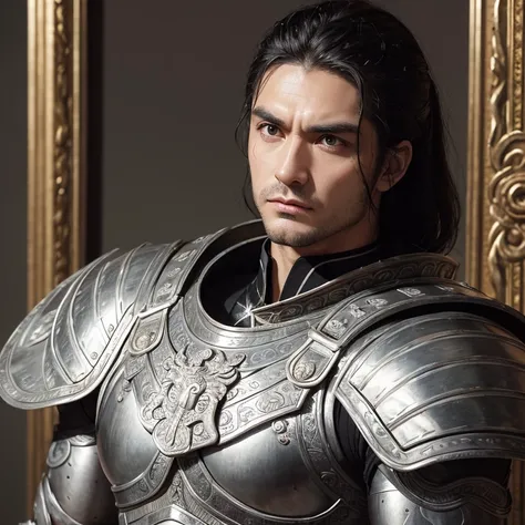 Buros Kumum is 40 years old, with short, black hair, silver-colored sideburns, an oval face, a pointed chin, double-layered large eyes, dark eyebrows, a high nose, but a body clad in iron armor. Jung is an ancient Greek warrior carved with a dragon pattern...