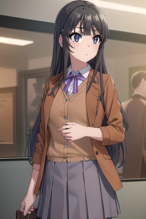 maisakurajima, Mai Sakurajima, long hair, bangs, (black hair:1.5), hair ornaments, (purple eyes:1.1), hair clip, rabbit hair ornaments,
break skirt, shirt, , white shirt, short sleeve, pantyhose, pleated skirt, collared shirt, blue skirt, black pantyhose, ...