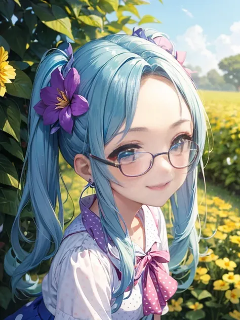 glasses、小さなgirl、the arrival of spring、big butt、 (alone:1.5,)super detailed,bright colors, very beautiful detailed anime face and...