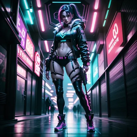 cyber woman in neon neon city with gun and neon neon signs, cyberpunk with neon lighting, cyberpunk 2 0 y. o model girl, bright cyberpunk glow, cyberpunk neon, neon cyberpunk, cyberpunk art style, cyberpunk vibrant colors, neon cyberpunk style, hyper-reali...