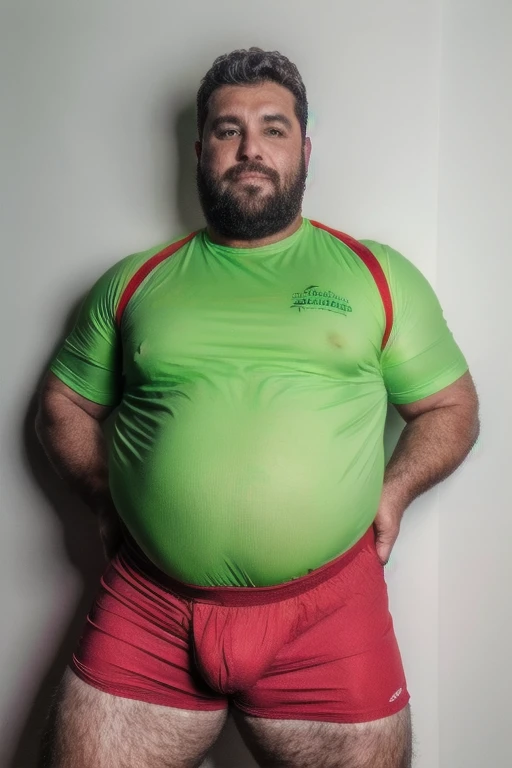 chubby big daddy extremely thick thighs large belly, vestindo uma regata branca, Turkish construction worker male daddy, ele veste apena uma sunga vermelha ou amarela ou verde ou branca 