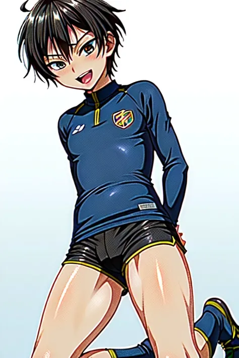 (((official art,Super thin illustration,High resolution, muste piece, best quality,best quality,)))high quality, detailed, (little boy),12 years old,(((solo)))、 A young ace striker male idol with a super cute face,A boy as beautiful as Planding, Cool hands...