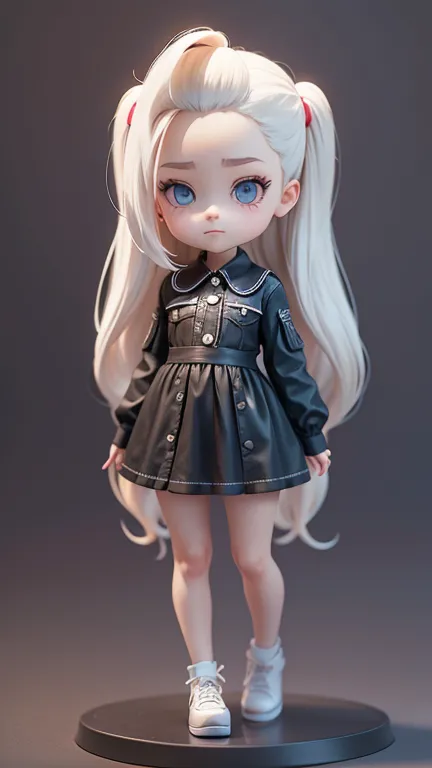 super cute girl full body 3d image, 1pc, good eyes look, big eyes, cute, happy, c4d, pop matte blind box, long white hair, brigh...