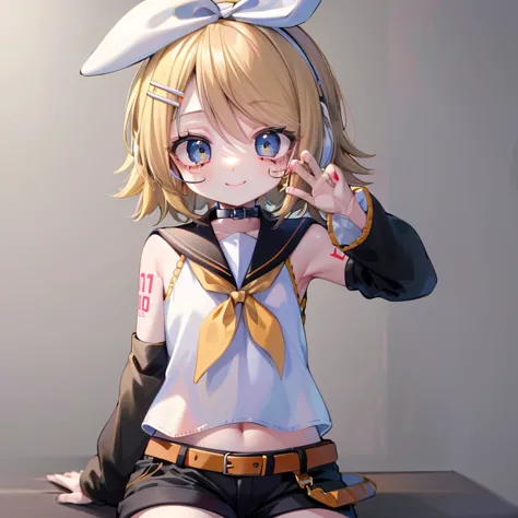 #quality(8k,best quality, masterpiece,super detailed),solo,#1 girl(cute,kawaii,small kid,kagamine rin, short hair, number tattoo...