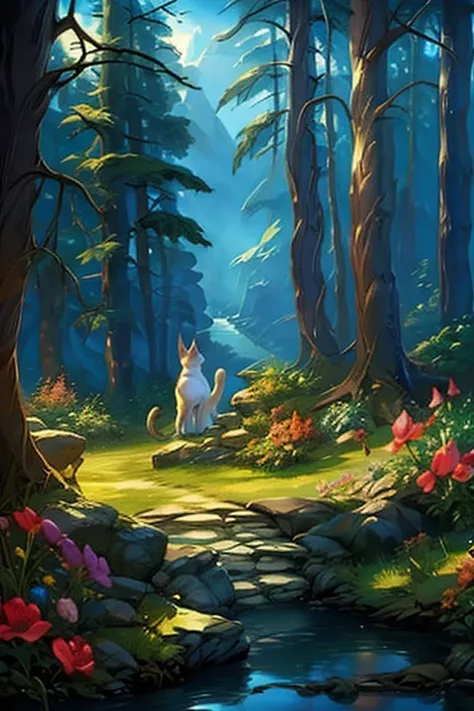 cat in the fairytale forest