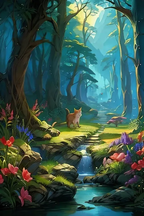 cat in the fairytale forest