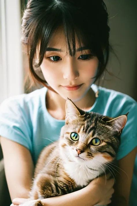 A beautiful woman holding a cat