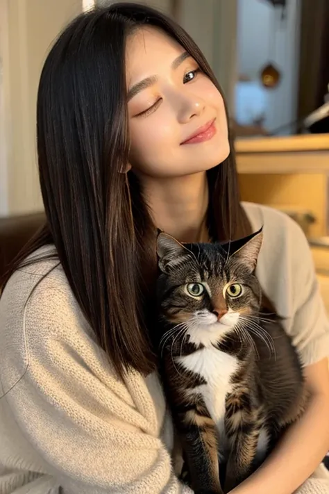 A beautiful woman holding a cat