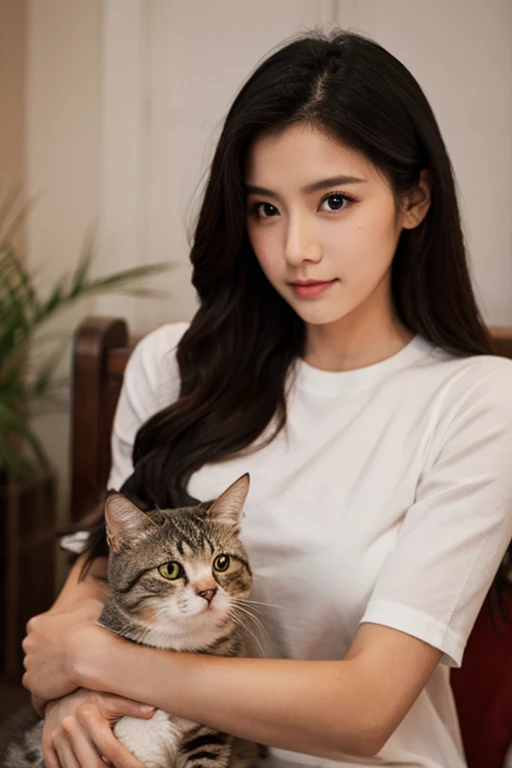 A beautiful woman holding a cat