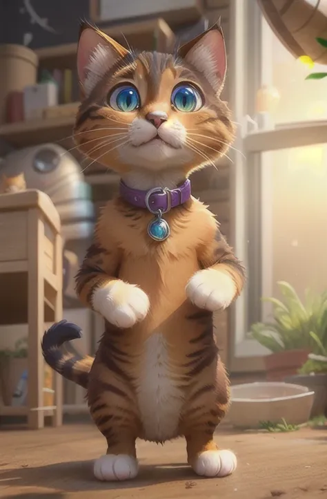 Da ist eine Katze, die auf den Hinterbeinen steht, Anime visual of a cute cat, Sora als Katze, anato finnstark. Pixar, depicted as a Pixar character, frame from Pixar movie, Animationsfilm, Film-Werbebild, Full body close-up, as a Pixar character, Disneys ...