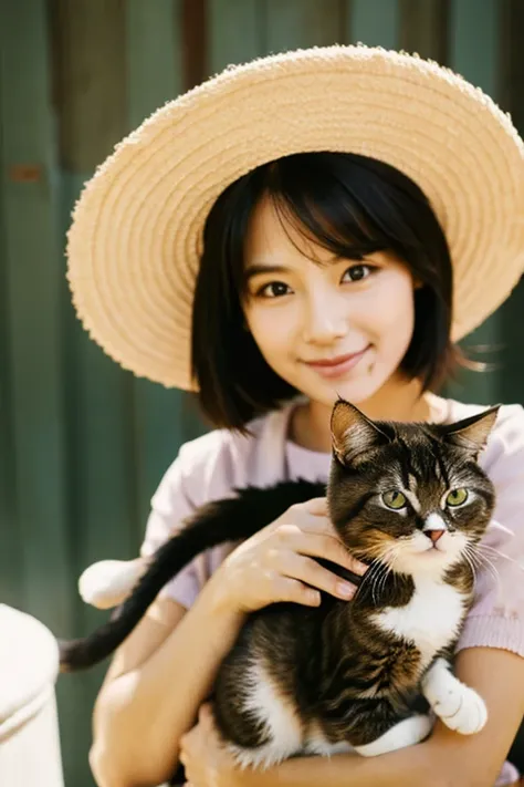 A beautiful woman holding a cat