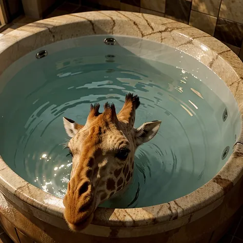 giraffe in a hot tub
