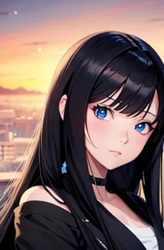 anime girl with long black hair and blue eyes looking at camera, beautiful anime portrait, anime style portrait, digital anime illustration, beautiful anime art style, anime artstyle, anime style 4 k, beautiful anime style, beautiful anime girl, realistic ...