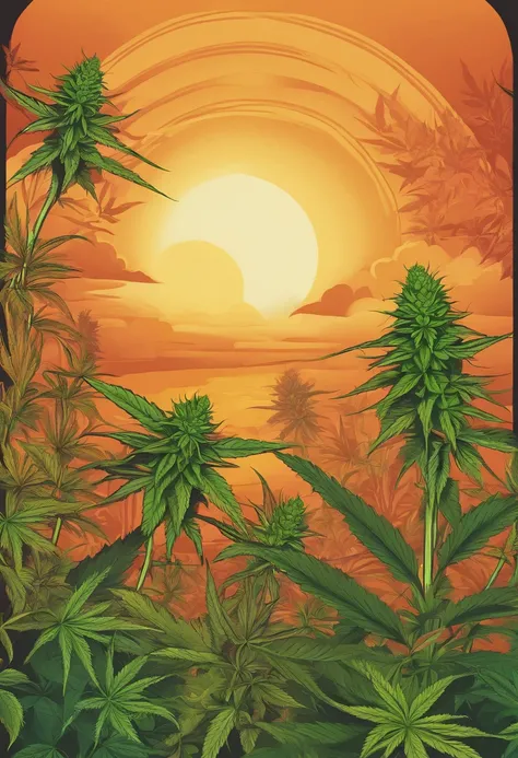 Cannabis vector design, sun, colors