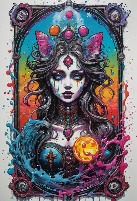 Tarot Cards, aesthetic, Morbid tarot cards, graffiti art, splash art, street art, spray paint, oil gouache melting, acrylic, high contrast, colorful polychromatic, ultra detailed, ultra quality, CGSociety