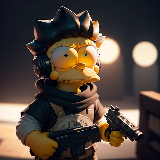 [bart simpson with the expression of "esmague o rosto no vidro", holding a pistol in his left hand (modo de bokeh)], mais alta q...