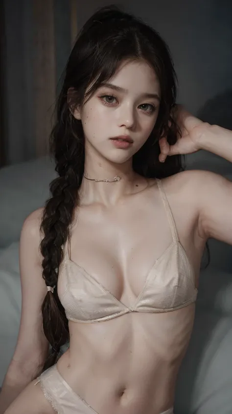 (RAW photo, best quality), ((Nostalgia,1980s syle)),(A girl with a literary atmosphere:1.2),(realistic, photo-realistic:1.3), (long wavy hair with braid), choker,very pale skin,Ultra Detailed Face, Detailed Lips, black lipstick, Fine Eyes, double eyelids, ...