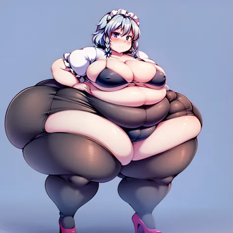 1girl, top-heavy figure, ((((incredibly big chest)))), ((((big tits)))), (((saggy chest))), plump, incredibly plump, (big belly), pout, embarassed, wide, (((obese))), (((fat))), ((love handles)), double chin, out of shape, obese, fatty, shortstack, short w...