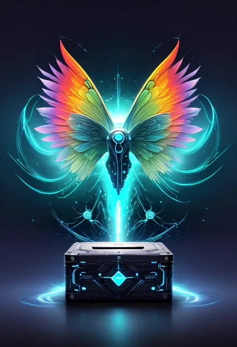 numeric cyberbox with wings left and right, number storm in the background colorful