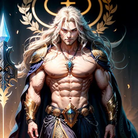 fierce deity: an imposing figure with muscular physique and ornate armor, adorned with intricate designs and glowing runes. its ...