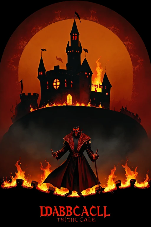 Diabolical Dracula in the burning castle