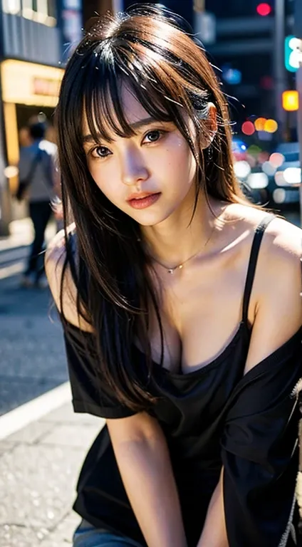 masterpiece、one beautiful woman、detailed face、detailed eye、fine skin、highest quality、Japanese、Illuminate with bright light from the front、professional lighting、always look straight ahead、the background is a little blurry、24-years-old、in the background, The...