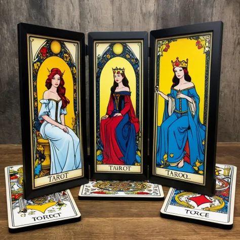 A series of girls on random pose inside tarot frame