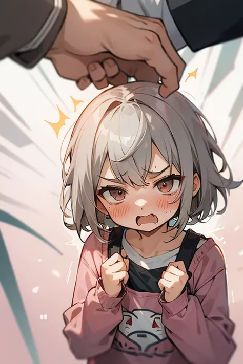 short gray hair, blush, spring clothes、cute、anger、Gets angry violently、