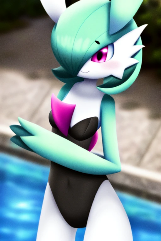 SeaArt, best_quality, 1 girl, solo, gardevoir, creatures (company), freak game, Nintendo, pokemon, pokemon (game), bangs, colored skin, female focus, Pokemon Gen 3, green hair, green skin, hair over one eye, multicolored skin, pokemon (creature), red eyes,...