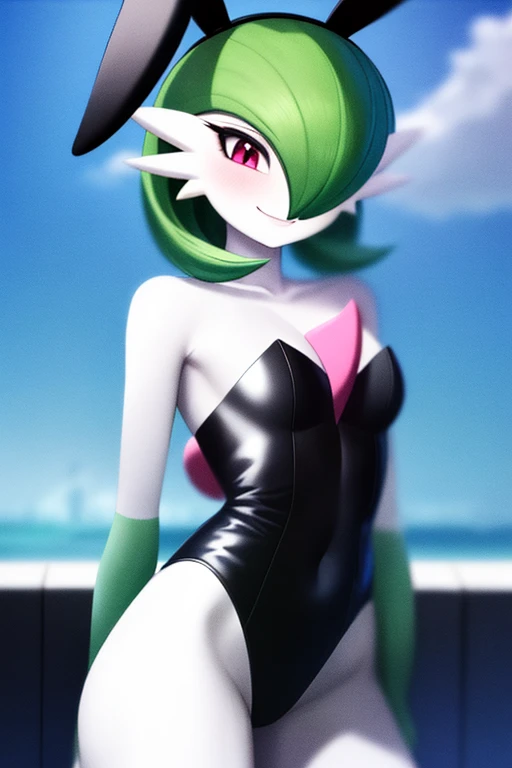 SeaArt, best_quality, 1 girl, solo, gardevoir, creatures (company), freak game, Nintendo, pokemon, pokemon (game), bangs, colored skin, female focus, Pokemon Gen 3, green hair, green skin, hair over one eye, multicolored skin, pokemon (creature), red eyes,...