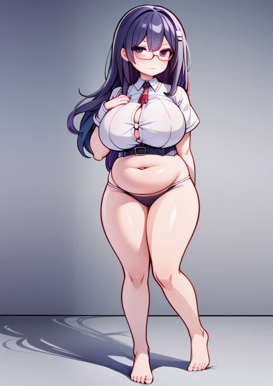 (masterpiece, best quality, highly detailed), 1girls, big belly, blurry background, huge belly, art by kipteitei, round belly, chubby, curvy, simple_background, gradient_background, belly bursting out of shirt, belly grab, enormous belly, fat belly, thicc,...