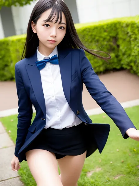 
(masterpiece, highest quality:1.4), award-winning portraits, 8K, 85mm, alone, beautiful face, delicate girl, , (dark navy blazer jacket), dark navy skirt, long sleeve, violaces, gardenia, grace, Sophisticated, cute, teen, looking at the viewer, 15 years o...