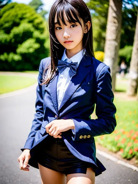 
(masterpiece, highest quality:1.4), award-winning portraits, 8K, 85mm, alone, beautiful face, delicate girl, , (dark navy blazer jacket), dark navy skirt, long sleeve, violaces, gardenia, grace, Sophisticated, cute, teen, looking at the viewer, 15 years o...