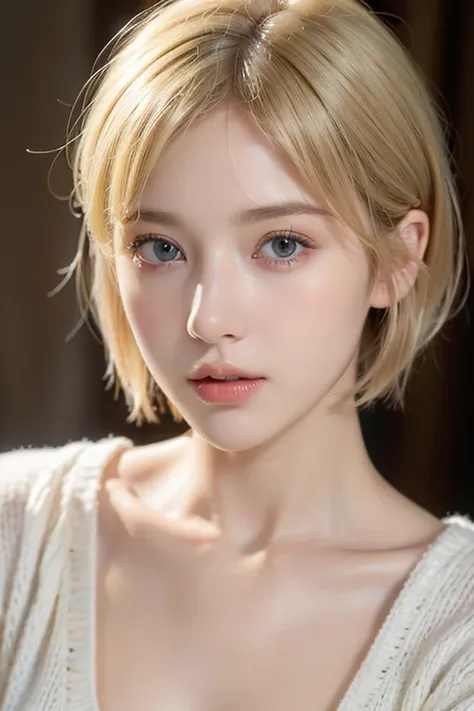 (masterpiece:1.3), (8k, realistic, raw photo, highest quality: 1.4), (1 girl), beautiful face, (realistic face), (blonde, short ...