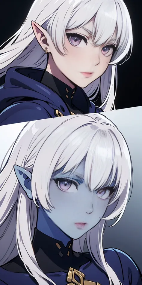 Big ,blue skin color,white hair,blue ayes,pointy ears, hyper realistic, Ultra detail, high res