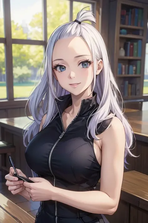 (best quality,4k,8k,highres,masterpiece:1.2),ultra-detailed,realistic,photorealistic:1.37, Mirajane Strauss with a beautiful smile wearing a jumpsuit