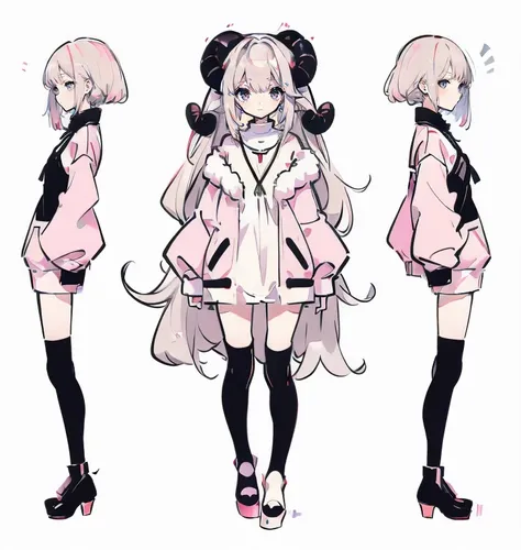 (character design),(character designシート),daughter，stylish hairstyle，mean eye aximalism，soft color changes，refreshing and delicat...