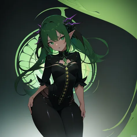 a cartoon drawing of a woman with green hair and black pants, eldritch goddess, colorful muscular eldritch, monstergirl, eldritc...