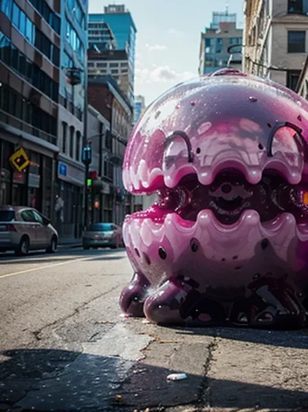 Jelly monster destroying a city 