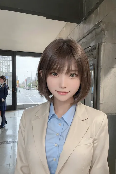 masterpiece, highest quality, High resolution,super detailed, amazingly beautiful woman,１girl, (beautiful girl, Delicate girl:1.3), (13 years old:1.4), break, (blazer uniform:1.3), break, extremely fine-grained clarity, (symmetrical eyes:1.3), break, (In t...